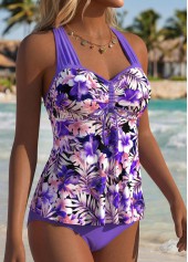 Purple Mid Waisted Two-piece Floral Print Tankini Set | thumb picture 