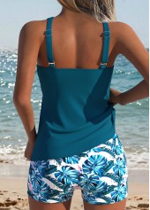 Peacock Blue Mid Waisted Two-piece Leopard Tankini Set | thumb picture 