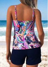 Purple Mid Waisted Layered Paisley Print Tankini Set | thumb picture 