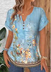 Dusty Blue Random Floral Print Tummy Coverage Blouse | thumb picture 