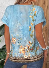 Dusty Blue Random Floral Print Tummy Coverage Blouse | thumb picture 