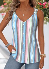 Multi Color Curved Hem Sleeveless V Neck Tank Top