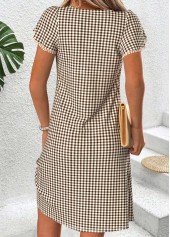 Light Coffee Plaid Short Tummy Coverage V Neck Dress | thumb picture 