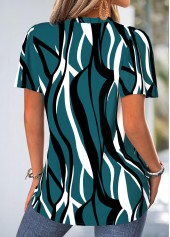 Blackish Green Geometric Print Frill Short Sleeve Blouse | thumb picture 