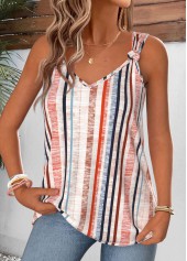Multi Color Striped Tie Sleeveless V Neck Tank Top | thumb picture 