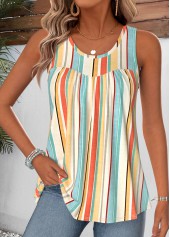Multi Color Striped Curved Hem Sleeveless Tank Top