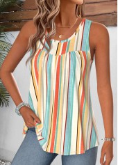 Multi Color Striped Curved Hem Sleeveless Tank Top | thumb picture 