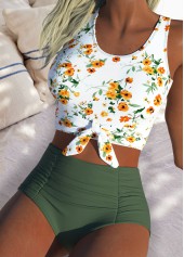 Sage Green High Waisted Ditsy Floral Print Bikini Set