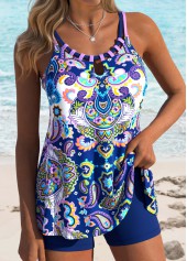 Purple Mid Waisted Cut Out Tribal Print Tankini Set | thumb picture 