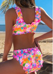 Pink Mid Waisted Scalloped Hem Floral Print Bikini Set | thumb picture 