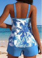 Blue Mid Waisted Pocket Tropical Plants Print Tankini Set | thumb picture 
