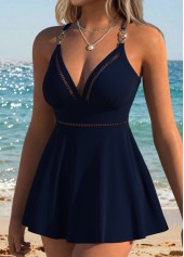 Navy Mid Waisted Patchwork Tankini Set | thumb picture 