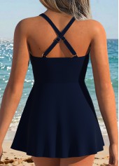 Navy Mid Waisted Patchwork Tankini Set | thumb picture 