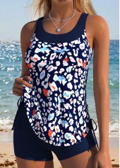 Navy Mid Waisted Patchwork Leopard Tankini Set | thumb picture 