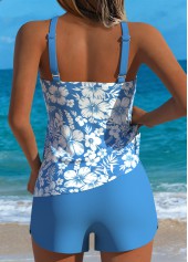 Sky Blue Mid Waisted Two-piece Floral Print Tankini Set | thumb picture 