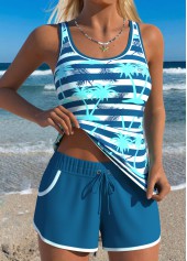 Blue Mid Waisted Two-piece Tropical Plants Print Tankini Set | thumb picture 