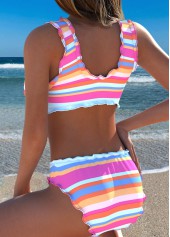 Multi Color Mid Waisted Scalloped Hem Striped Bikini Set | thumb picture 
