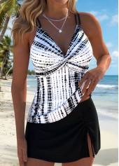 Black Mid Waisted Surplice Tie Dye Print Tankini Set | thumb picture 