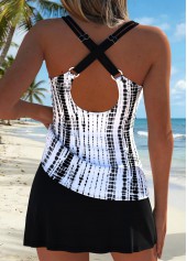 Black Mid Waisted Surplice Tie Dye Print Tankini Set | thumb picture 