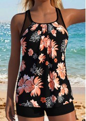 Black Mid Waisted Patchwork Floral Print Tankini Top-No Bottom