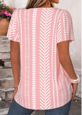 Pink Geometric Print Curved Hem Short Sleeve Blouse | thumb picture 