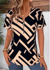 Black Geometric Print Curved Hem Short Sleeve T Shirt | thumb picture 