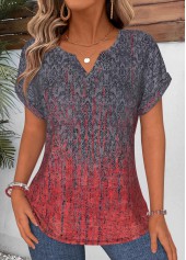 Multi Color Tribal Print Curved Hem T Shirt