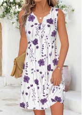 White Floral Print Short Tummy Coverage Sleeveless Dress