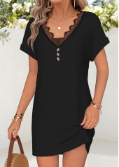 Black Short Patchwork V Neck Dress | thumb picture 