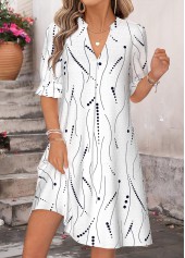 White Polka Dot Short Shirred Half Sleeve Dress