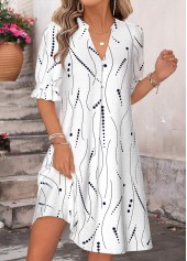 White Polka Dot Short Shirred Half Sleeve Dress | thumb picture 