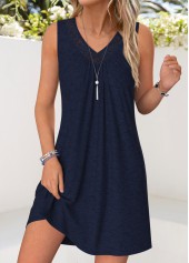 Navy Short Patchwork Sleeveless V Neck Dress
