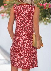 Red Ditsy Floral Print Short Patchwork Sleeveless Dress | thumb picture 