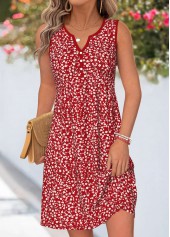 Red Ditsy Floral Print Short Patchwork Sleeveless Dress | thumb picture 