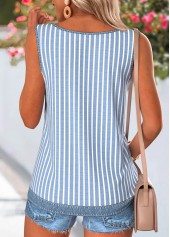 Denim Blue Striped Button Sleeveless Round Neck Tank Top | thumb picture 