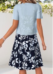 Light Blue Leaf Print Tummy Coverage Dress and Cardigan | thumb picture 