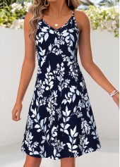 Light Blue Leaf Print Tummy Coverage Dress and Cardigan | thumb picture 