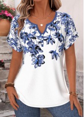 White Floral Print Tummy Coverage Short Sleeve Blouse