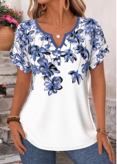 White Floral Print Tummy Coverage Short Sleeve Blouse | thumb picture 