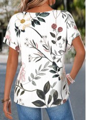 White Floral Print Button Short Sleeve T Shirt | thumb picture 