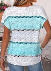 Light Blue Striped Short Sleeve Round Neck T Shirt | thumb picture 