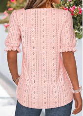 Pink Patchwork Short Sleeve V Neck T Shirt | thumb picture 