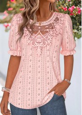 Pink Patchwork Short Sleeve V Neck T Shirt | thumb picture 