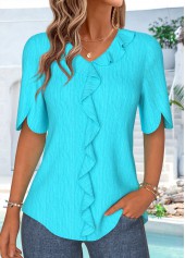 Cyan Ruffle Half Sleeve V Neck Blouse | thumb picture 