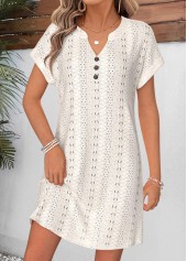 Beige Short Tummy Coverage Split Neck Dress