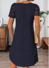 Navy Short Patchwork Split Neck Dress | thumb picture 