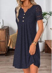 Navy Short Patchwork Split Neck Dress | thumb picture 