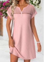 Pink Short Patchwork Split Neck Dress