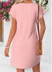 Pink Short Patchwork Split Neck Dress | thumb picture 