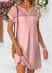 Pink Short Patchwork Split Neck Dress | thumb picture 